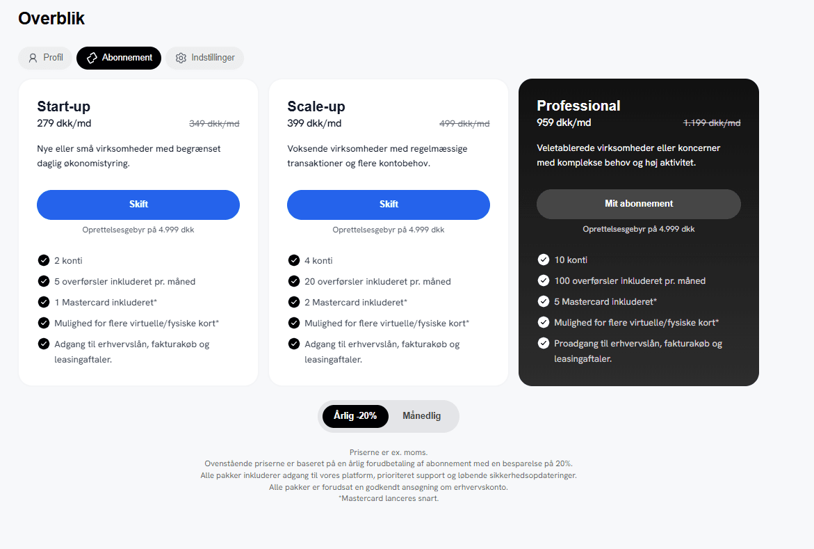 Skærmbillede der viser hvordan man ser abonnementsdetaljer